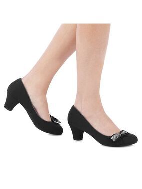 Ruby Shoo NWOT Lily Pump  Black Satin Heels with Bow 2.5" Heel Size 7